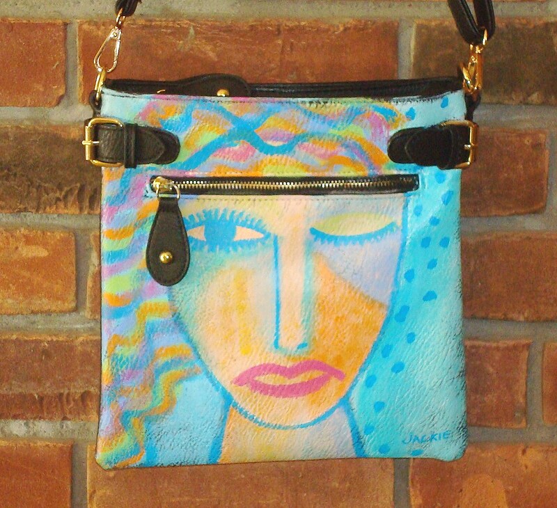 Colorful Abstract Art Hand Painted Faux Leather Messenger Bag Crossbody Purse Shoulder Bag Handbag